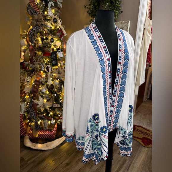 Johnny Was LA • Aztec Embroidered Fly Away Open Drape Cardigan - Picture 2 of 14